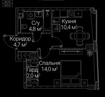 Планировка однокомнатной(квартира) площадью 35.9 квадратных метров в “ЖК СЕЗАР БУДУЩЕЕ”