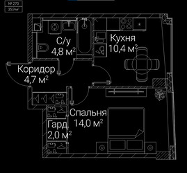 Планировка однокомнатной(квартира) площадью 35.9 квадратных метров в ЖК “ЖК СЕЗАР БУДУЩЕЕ”