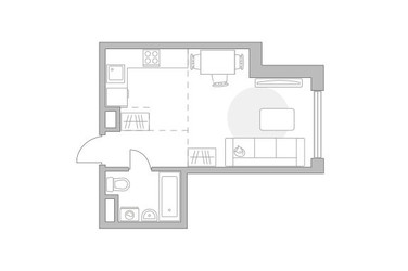 Планировка студии(квартира) площадью 28.58 квадратных метров в ЖК “ЖК Мневники от Гранель”