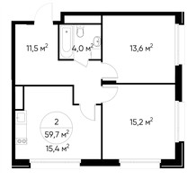 Планировка двухкомнатной(квартира) площадью 59.7 квадратных метров в “ЖК Переделкино Ближнее”