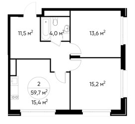 Планировка двухкомнатной(квартира) площадью 59.7 квадратных метров в ЖК “ЖК Переделкино Ближнее”