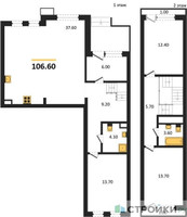 Планировка трехкомнатной(квартира) площадью 106.6 квадратных метров в “ЖК Новая Щербинка”