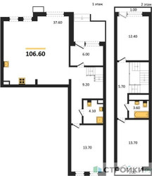 Планировка трехкомнатной(квартира) площадью 106.6 квадратных метров в ЖК “ЖК Новая Щербинка”