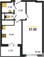 Планировка однокомнатной(квартира) площадью 37.9 квадратных метров в “ЖК Одинцово Сити”