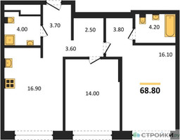 Планировка двухкомнатной(квартира) площадью 68.8 квадратных метров в “ЖК Мангазея на Речном”