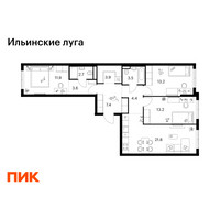 Планировка трехкомнатной(квартира) площадью 85.6 квадратных метров в “ЖК Ильинские луга”