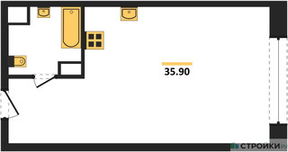 Планировка студии(квартира) площадью 35.9 квадратных метров в “ЖК Стремянный 2 (Амарант)”