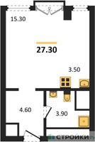 Планировка студии(апартаменты) площадью 27.3 квадратных метров в “ЖК Emotion (Эмоушен)”