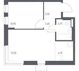 Планировка однокомнатной(квартира) площадью 40.79 квадратных метров в ЖК “ЖК Подольские кварталы”