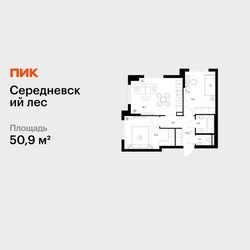Планировка двухкомнатной(квартира) площадью 50.9 квадратных метров в ЖК “ЖК Середневский лес”