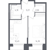 Планировка однокомнатной(апартаменты) площадью 38.5 квадратных метров в “ЖК Скай Спутник”
