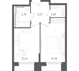 Планировка однокомнатной(апартаменты) площадью 38.5 квадратных метров в ЖК “ЖК Скай Спутник”
