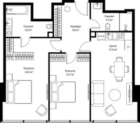 Планировка двухкомнатной(квартира) площадью 81.3 квадратных метров в ЖК “ЖК ОНЕ”
