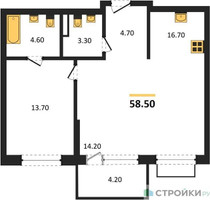 Планировка однокомнатной(квартира) площадью 58.5 квадратных метров в “ЖК Дзен-кварталы”