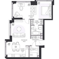Планировка двухкомнатной(квартира) площадью 65.1 квадратных метров в “ЖК Hide (Хайд)”