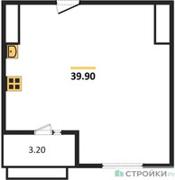 Планировка однокомнатной(квартира) площадью 39.9 квадратных метров в “ЖК Римский”