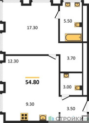 Планировка однокомнатной(квартира) площадью 56.4 квадратных метров в ЖК “Роскошный квартал Life Time”