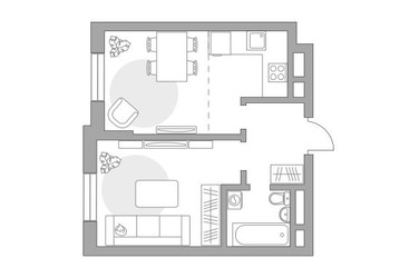 Планировка однокомнатной(квартира) площадью 38.8 квадратных метров в ЖК “ЖК Живописный”