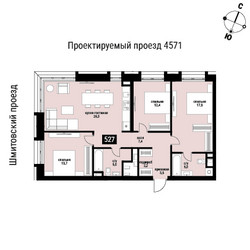 Планировка трехкомнатной(квартира) площадью 93.4 квадратных метров в ЖК “ЖК Шелепиха (Cosmopolit)”