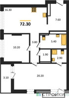 Планировка двухкомнатной(квартира) площадью 72.3 квадратных метров в “ЖК Первый квартал”