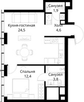 Планировка однокомнатной(квартира) площадью 47.2 квадратных метров в “ЖК Сити Бэй”
