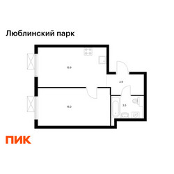 Планировка однокомнатной(квартира) площадью 39.5 квадратных метров в ЖК “ЖК Люблинский парк”