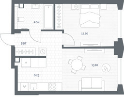Планировка однокомнатной(квартира) площадью 41.6 квадратных метров в “ЖК TATE (Тэйт)”