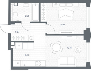 Планировка однокомнатной(квартира) площадью 41.6 квадратных метров в ЖК “ЖК TATE (Тэйт)”