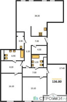 Планировка трехкомнатной(квартира) площадью 136.8 квадратных метров в “Исторический дом "Чистые пруды"”