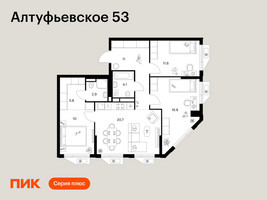 Планировка трехкомнатной(квартира) площадью 82.9 квадратных метров в “ЖК Алтуфьевское 53”