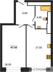 Планировка однокомнатной(квартира) площадью 47.1 квадратных метров в ЖК “ЖК AFI Tower (Афи Тауэр)”