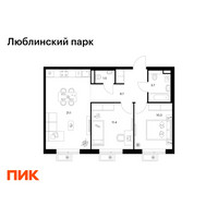 Планировка двухкомнатной(квартира) площадью 56.7 квадратных метров в “ЖК Люблинский парк”