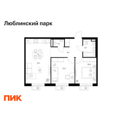 Планировка двухкомнатной(квартира) площадью 56.7 квадратных метров в ЖК “ЖК Люблинский парк”