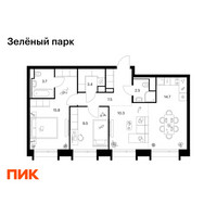 Планировка двухкомнатной(квартира) площадью 67.4 квадратных метров в “ЖК Зеленый парк”