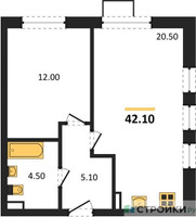 Планировка однокомнатной(квартира) площадью 42.1 квадратных метров в “ЖК Прокшино”