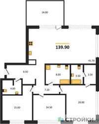 Планировка трехкомнатной(квартира) площадью 139.9 квадратных метров в ЖК “ЖК Vnukovo Country Club (Внуково Кантри Клаб)”