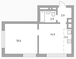 Планировка двухкомнатной(квартира) площадью 44.7 квадратных метров в “ЖК Бригантина”