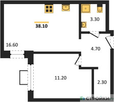 Планировка однокомнатной(квартира) площадью 37.8 квадратных метров в “ЖК Лучи-2”