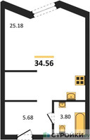 Планировка студии(апартаменты) площадью 34.56 квадратных метров в “ЖК Инсайдер”