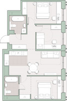 Планировка трехкомнатной(квартира) площадью 75.2 квадратных метров в “ЖК Среда на Кутузовском”