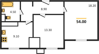 Планировка двухкомнатной(квартира) площадью 54.7 квадратных метров в “ЖК Парк Легенд 2”