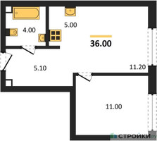 Планировка однокомнатной(квартира) площадью 36.3 квадратных метров в “ЖК АЛИА”