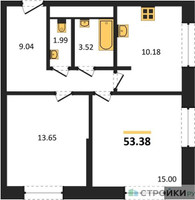 Планировка двухкомнатной(квартира) площадью 53.38 квадратных метров в “ЖК Городские Истории”