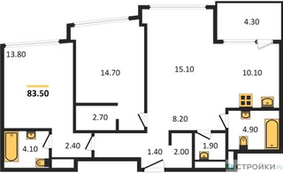 Планировка двухкомнатной(квартира) площадью 83.5 квадратных метров в “ЖК ROTTERDAM (Роттердам)”