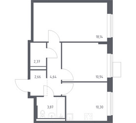 Планировка двухкомнатной(квартира) площадью 52.92 квадратных метров в ЖК “ЖК Подольские кварталы”