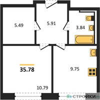 Планировка однокомнатной(квартира) площадью 35.78 квадратных метров в “ЖК Новое Видное”