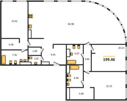 Планировка трехкомнатной(квартира) площадью 199.46 квадратных метров в “ЖК Sky View (Скай Вью)”