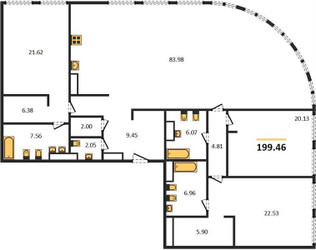 Планировка трехкомнатной(квартира) площадью 199.46 квадратных метров в ЖК “ЖК Sky View (Скай Вью)”