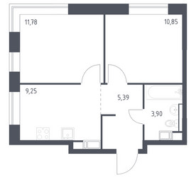 Планировка двухкомнатной(квартира) площадью 41.17 квадратных метров в ЖК “ЖК Цветочные Поляны”