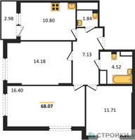 Планировка трехкомнатной(квартира) площадью 68.07 квадратных метров в “ЖК Светлый мир БиоПолис”